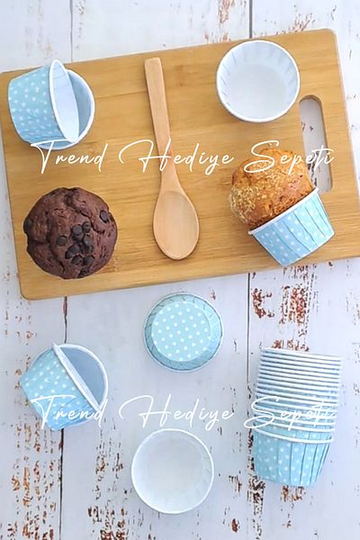 Trend Hediye Sepeti 25-Piece Blue Polka Dot Muffin - Airfryer Compatible Cake Capsule Cupcake Mold