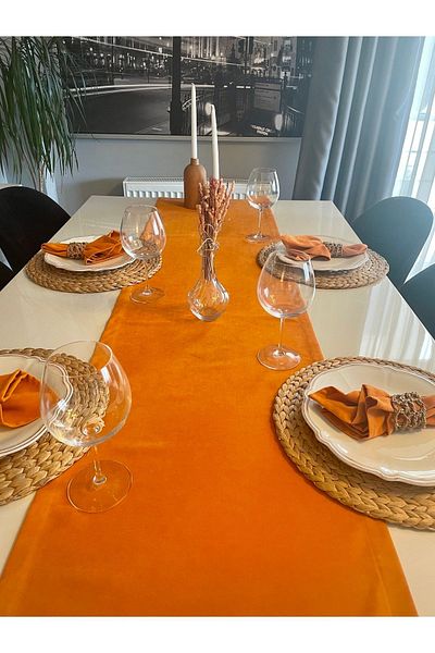 Decamor home Velvet Textured Orange Runner