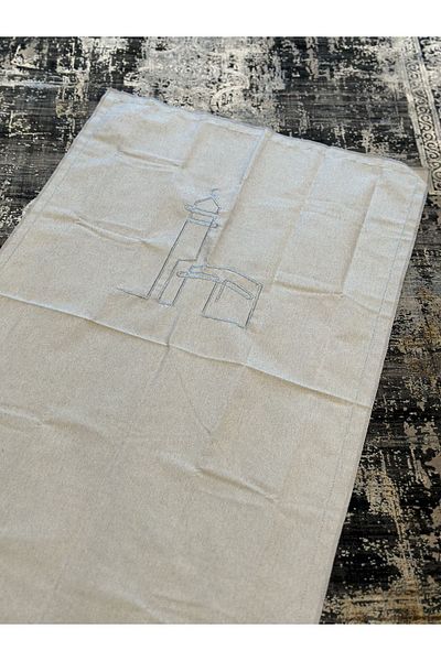 ENSARHAC-UMRE MALZEMELERİ Minimal Kaaba Embroidered Linen Bag Prayer Rug