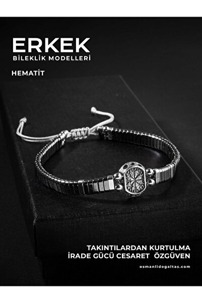OSMANLI DOĞAL TAŞ Sertifikalı Hematit Doğal Taşlı Örgü 925 Ayar Gümüş Tasarım Bileklik