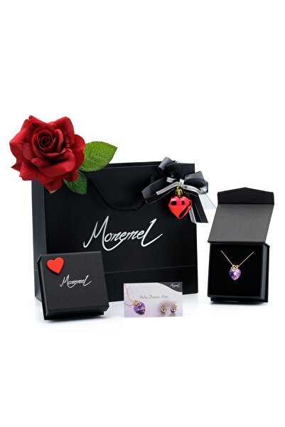 Monemel Taşlı Sevgiliye Hediye Mavi Kalp Kolye (ALTIN KAPLAMA) Sevgililer Gunu Ozel