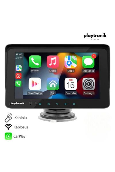 Playtronik 7" Plug Play Wireless Apple Carplay And Android Auto Auto Multimedia Vehicle Car Display Double Tape