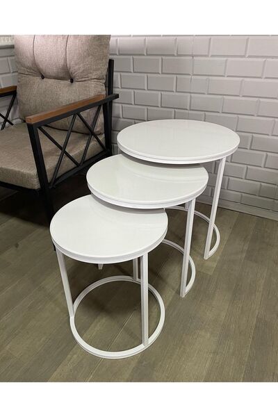 usta mekan Beyaz Metal Parlak Beyaz Mdf Tabla Zigon Sehpa