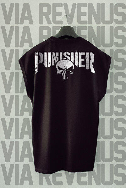 Vordevia The Punisher Sırt Baskılı Sıfır Kollu Siyah Spor Tshirt