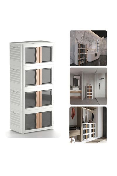 broloys Hi-box 4-Piece Foldable Stackable Multi-Purpose Organizer Storage Box Plastic