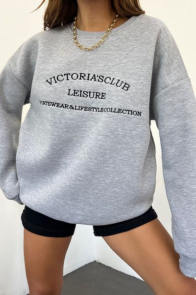 Sun Victoria Unisex Oversize Gray 3 Thread Raised Embroidered Combed Cotton Sweatshirt