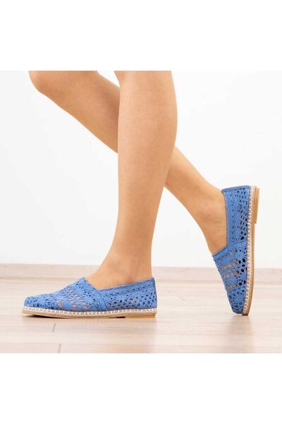 Bereket Kundura Women's Casual Summer Ballerinas Linen Blue Espadrilles