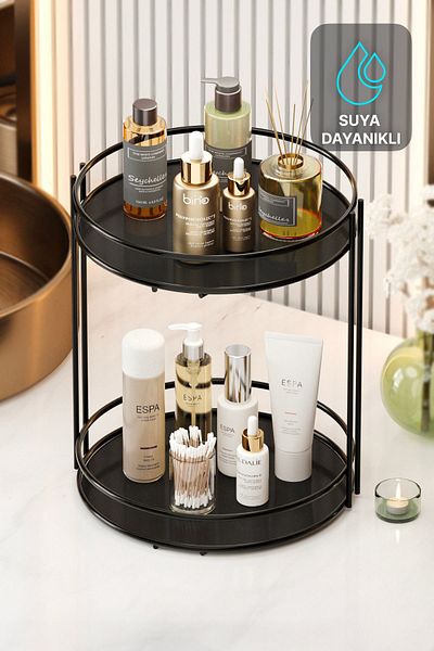 Bino Bathroom Cosmetic Jewelry Organizer Multi-Purpose Organizer 2-Tier Serving Presentation Tray Treat Holder
