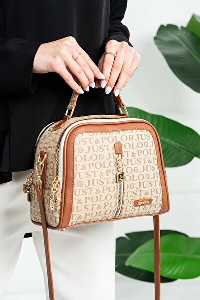 Just Polo حقيبة كتف نسائية بسحاب معدني قابل للتعديل مكونة من 4 أقسام