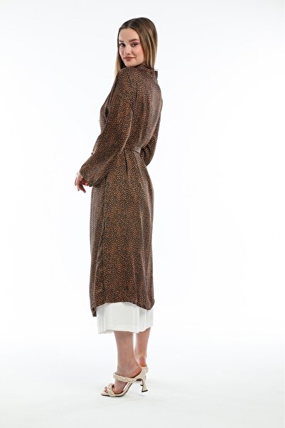 Pitti Brown Leopard Patterned Women's Kimono - 60350