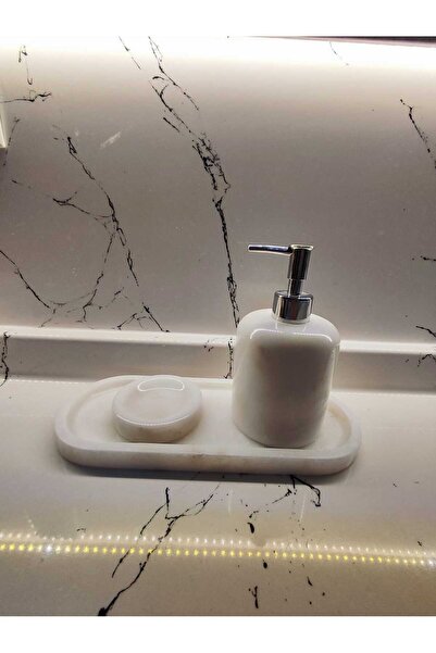 ROİPİERRES MERMER 3 lü mermer banyo seti şık beyaz mermer banyo- mutfak merme...