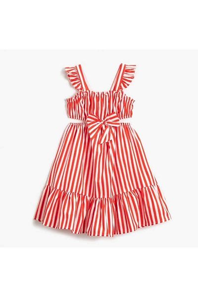 OliveYouMom Rochie midi din bumbac - Detaliu fereastră și volan cu fundă