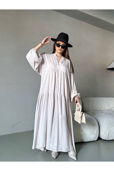 PREMİER VİE Viscose Hijab Pleated Crew Neck Dress