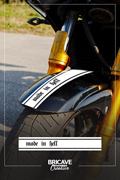 Bricave Made in Hell Şerit Motosiklet Çamurluk Etiket Sticker 5,5x34cm