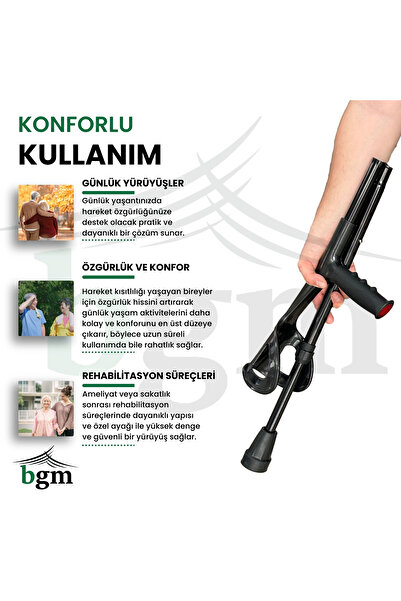 bgm Kanedyen Katlanabilir Baston Değnek- Koltuk Değneği Yüksek Kalite Ortopedik Yürüme Desteği -1 ÇİFT