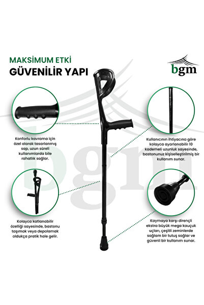 bgm Kanedyen Katlanabilir Baston Değnek- Koltuk Değneği Yüksek Kalite Ortopedik Yürüme Desteği