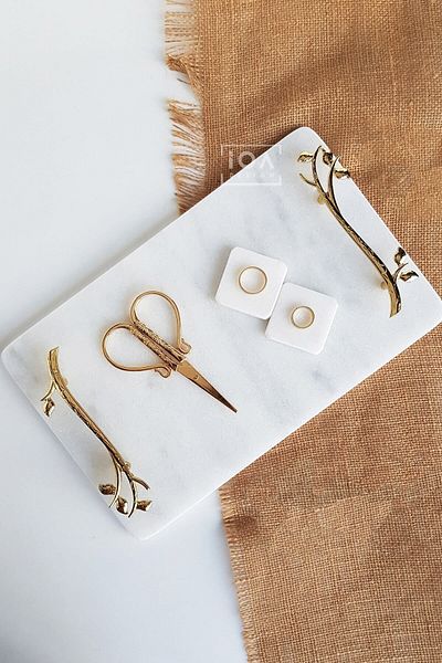 ioadesign Acacia - Real Fine Marble Promise/Δίσκος αρραβώνων (32X20 CM) Ψαλίδι 2 Αφαιρούμενα Δαχτυλίδια