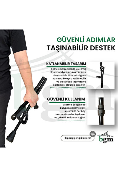 bgm Kanedyen Katlanabilir Baston Değnek- Koltuk Değneği Yüksek Kalite Ortopedik Yürüme Desteği -1 ÇİFT