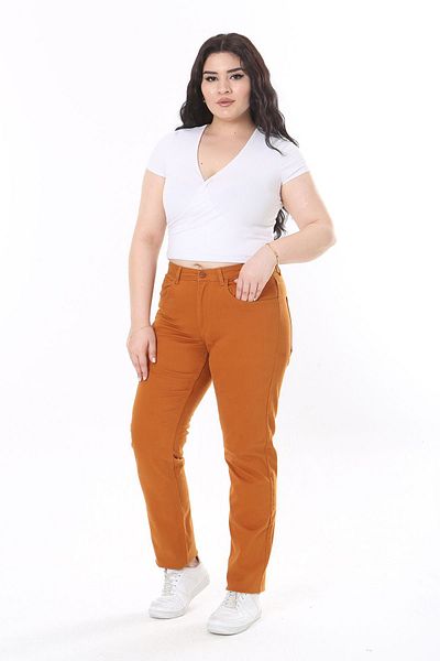 Şans Orange Lycra Large Size Jeans with 5 Pockets - 65N38099