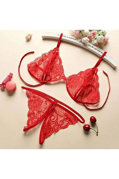 Cicişim Red Lace Fancy Bra Panty Set