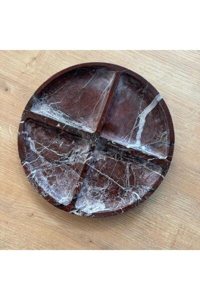 LİSPERA Lispera Potty Cherry Marble Round Snack Bowl, Presentation Plate, Presentation Bowl
