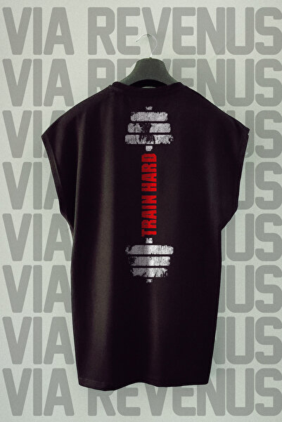 Vordevia Train Hard - Tricou sport negru pentru gimnastică - imprimat pe spat...