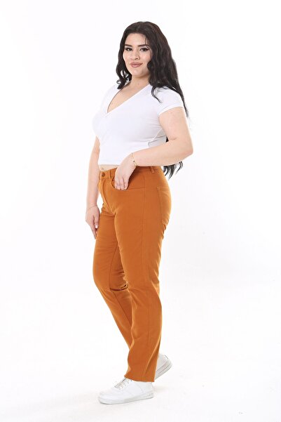 Şans Orange Lycra Large Size Jeans with 5 Pockets - 65N38099