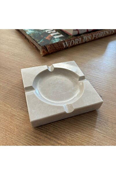 LİSPERA منفضة سجائر رخامية مربعة باللون البيج - هدية طبيعية فاخرة