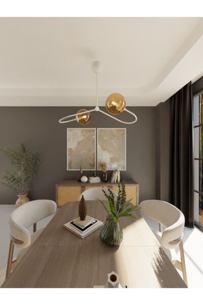 avizade CELESTA Renkli Camlarla 2'li Avize Seti - Beyaz Kasa Bal Cam