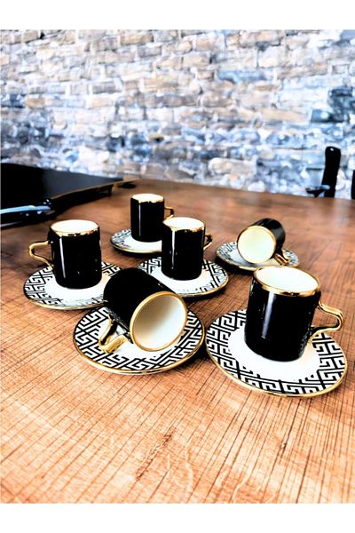 Rossel Premium Porcelain Versacee Pattern Luxury Turkish Coffee Cup Set 6 Pieces