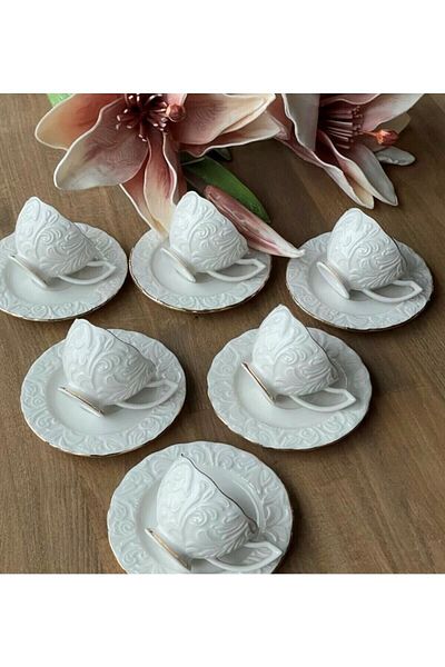 İpek Porselen 24-Piece 6-Person Tea Cup Set + 6-Person Coffee Set Rossen-300