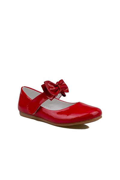m2s Girl's Red Patent Leather Ballerinas - Bow Detailed