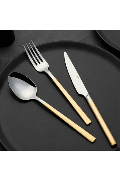 Nehir Dalyan Gold Plain Boxed Fork Spoon Knife Set 36 Pieces