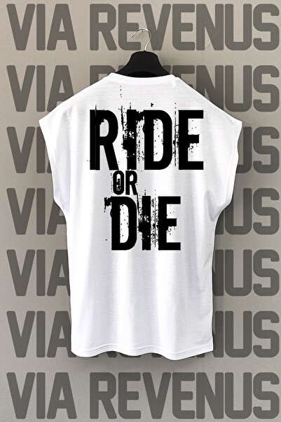 Vordevia Ride or Die - Tricou sport alb pentru motociclist cu imprimeu pe spa...