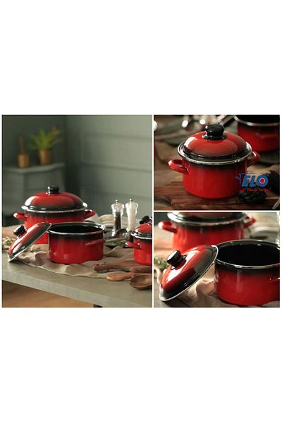 Rossel Premium Red Imported 5-Piece Cookware Set High Quality Enamel