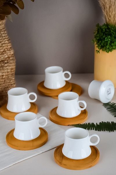 Paçi Bamboo Ceramic Set of 6 Coffee Cups