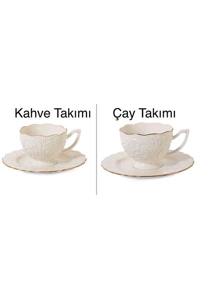 İpek Porselen 24-Piece 6-Person Tea Cup Set + 6-Person Coffee Set Rossen-300