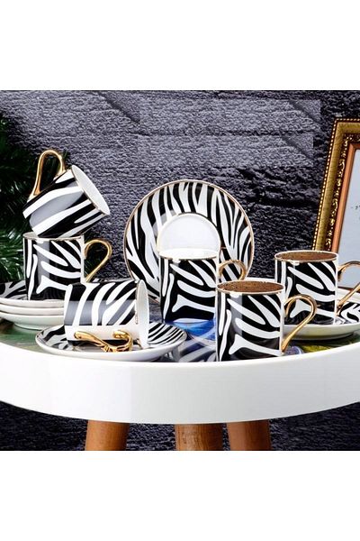 Kosova Porcelain 6-Piece Coffee Cup Set Black&white Kgp-094