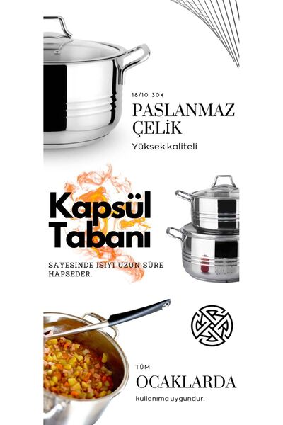 Rossel Premium Oscar 1. Kalite 3 Lü Çelik Tencere Seti Tüm Ocaklara Uygun.