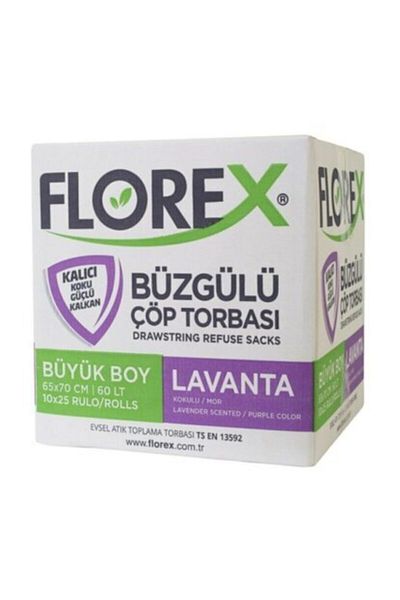Florex Lavender Scented Drawstring Large Size Garbage Bag 130 Gr 1 Box (250 Pieces)