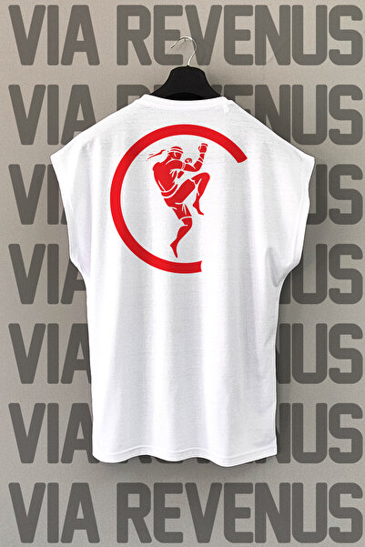 Vordevia Tricou sport alb Muay Thai - imprimat pe spate, mâneci zero
