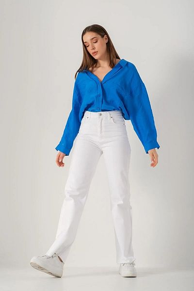 MAKRAS EXCLUSIVE Flora Women's - High Waist Lycra White Palazzo Jeans