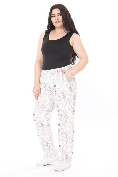 Şans Patterned Side Pocket Large Size Women's Trousers - 65N38081