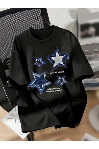 Touz Moda Tricou oversize cu imprimeu Denim Star