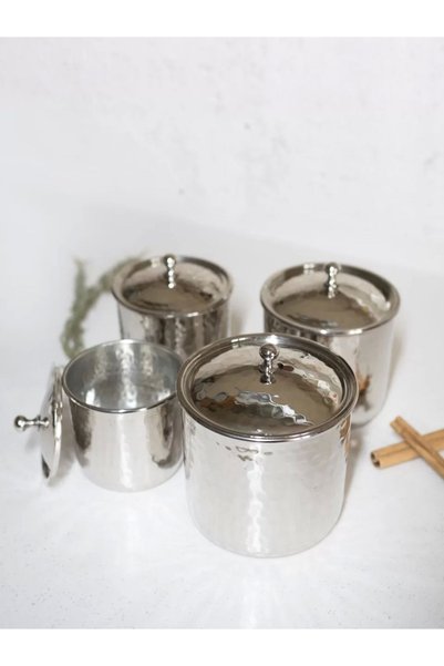 Bakır Concept Copper Spice Jar Set Hammered Model Silver Color Set of 4