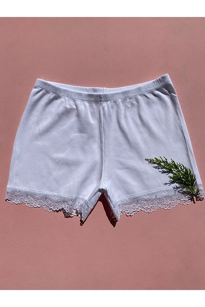 LEYNA BUTİK Pantaloni scurți din dantelă pentru femei, din bumbac, 3 piese, culoare albă – Chiloți