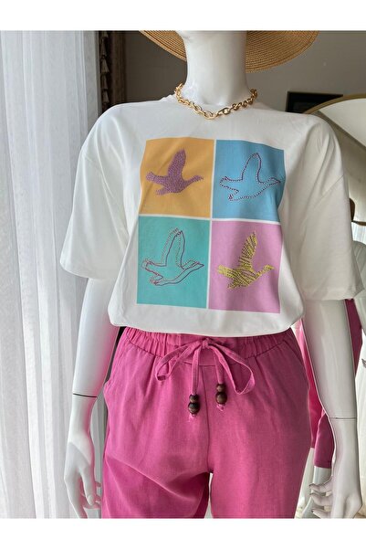 gül sezgin butik MZR COLLECTİON TRICOU OVERSIZE DE CULOARE ECRU CU DETALII PĂ...