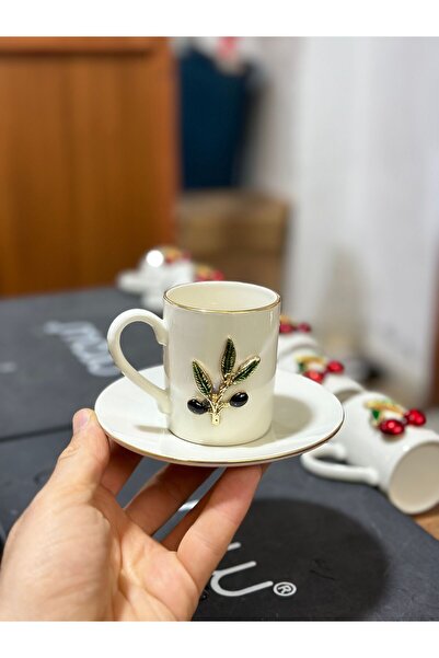 Genel Markalar 6 Kişilik 12 parça Porselen Lüks Zeytin Dalı Kahve Takımı