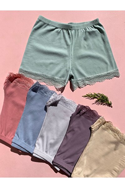 MODALİNOSA Green and Dried Rose Lycra Lace Women's Boxers - Blue, Tan, Gray, Plum 6-Piece Shorts