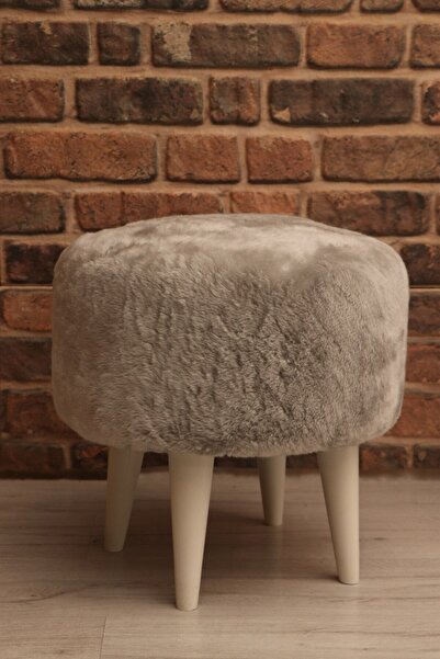 Dekortif Yuvarlak Gri Peluş Puf Ayaklı Gpa458821